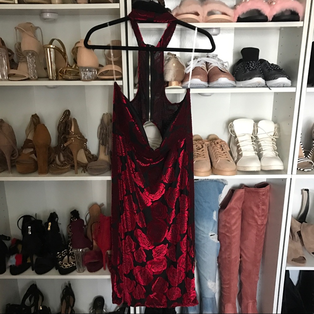 Red Floral Halter Slip Dress - Women